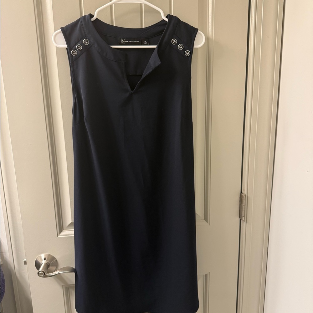 Navy Blue Sleeveless Button Detail Shift Dress – New York & Company